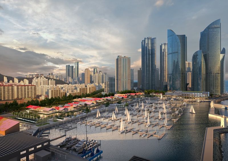 부산 수영만요트경기장 재개발 민간투자사업 조감도. <span id='_stock_code_294870' data-stockcode='294870'>HDC현대산업개발</span> 제공