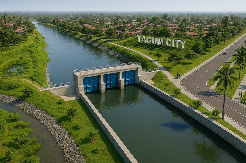 따굼 홍수조절사업 조감도. <span id='_stock_code_097230' data-stockcode='097230'>HJ중공업</span> 제공