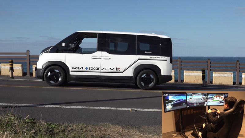 기아는 27일 제주도에서 기아, 쏘카, 자율주행 스타트업 에스유엠(SUM), KT와 국토교통부, 제주특별자치도, 경찰청, 한국교통안전공단 등 주요 관계자들이 참석한 가운데 ‘원격 운전 실증 성과 공유회’를 열고 원격 운전 기술 개발 현황 등을 공개했다. 사진은 원격 운전 실증 차량의 모습. 사진=현대차그룹 제공