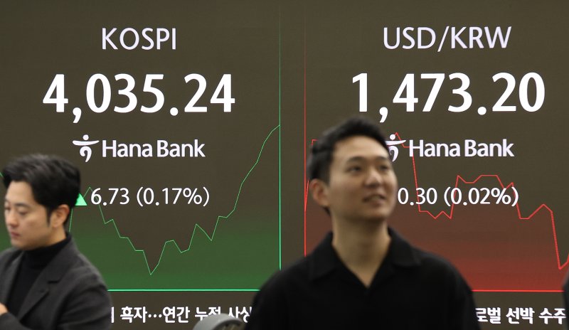 5일 서울 중구 하나은행 본점 딜링룸에서 직원들이 업무를 보고 있다. 사진=연합뉴스