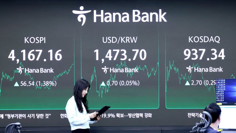 12일 서울 중구 하나은행 딜링룸. /사진=뉴스1