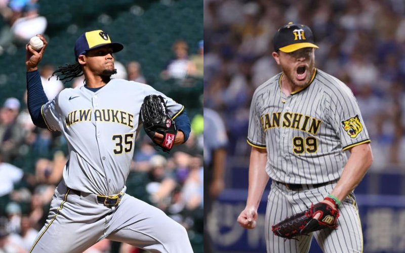 프로야구 롯데 자이언츠가 지난 11일 외국인 투수 엘빈 로드리게스(왼쪽)와 제레미 비슬리를 각각 총액 100만 달러(약 14억7000만원)에 영입했다. 롯데자이언츠 제공