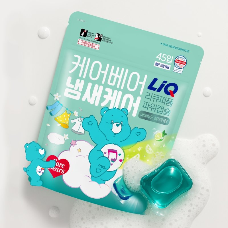 케어베어 협업한 리큐 에메랄드 블루밍향 제품. <span id='_stock_code_018250' data-stockcode='018250'>애경산업</span> 제공