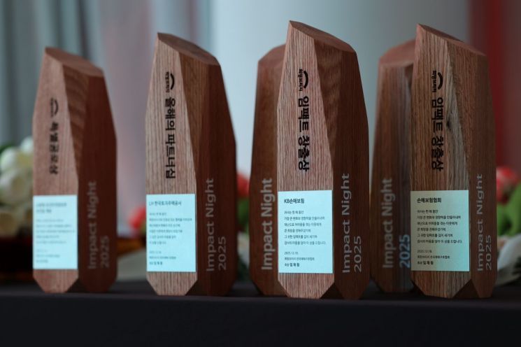 ‘임팩트 나잇 2025’ 재난 대응 공로 시상 상패들. 희망브리지 제공