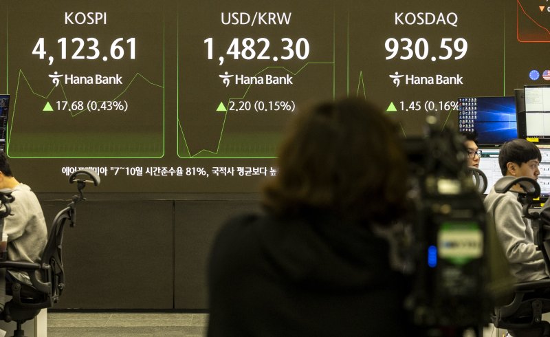 23일 서울 중구 하나은행 딜링룸에서 직원들이 업무를 보고 있다. /사진=뉴시스