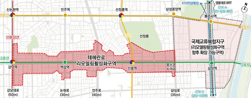 테헤란로 리모델링활성화구역 대상지 위치도. 서울시 제공